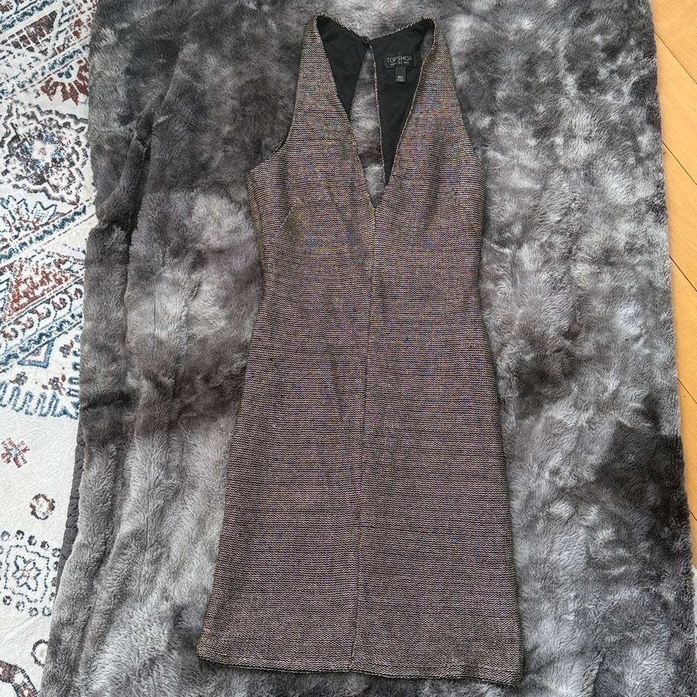 Topshop Black and Gold Textured Dress- size 2